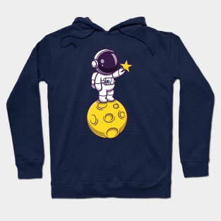 Astronaut Holding Star On Moon Cartoon Hoodie